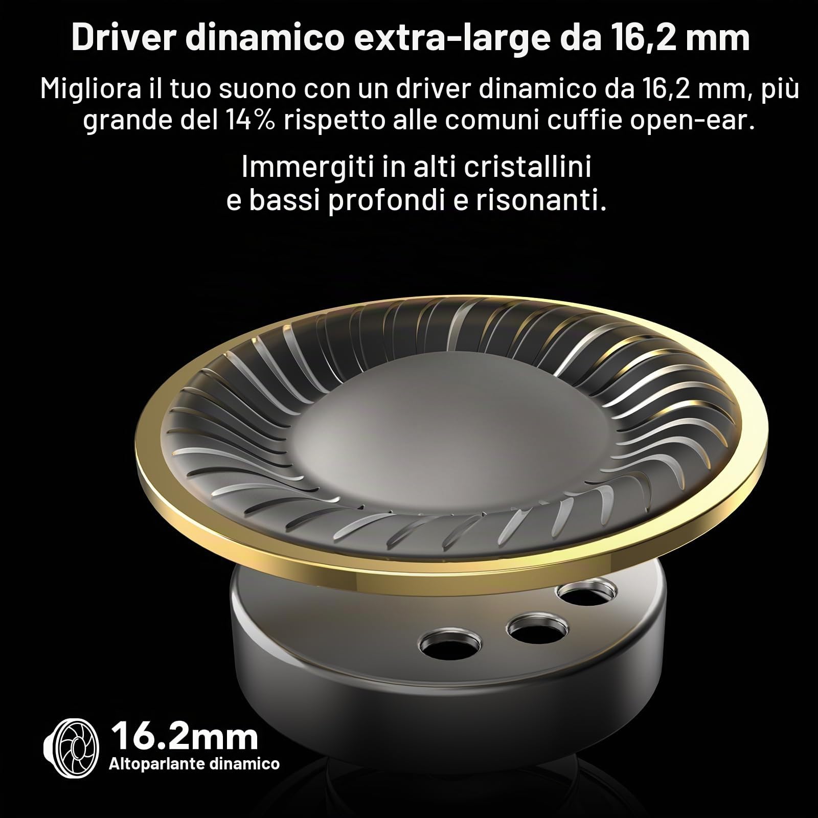 TOZO OpenEgo Cuffie Bluetooth 5.3 com ORIGX Acustica Ultraleggero | Auricolari Open Ear, 16.2mm Controllore, ENC Chiamata, EQ Regolazione, Comfort Garantito per Corsa, Viaggi e Ufficio