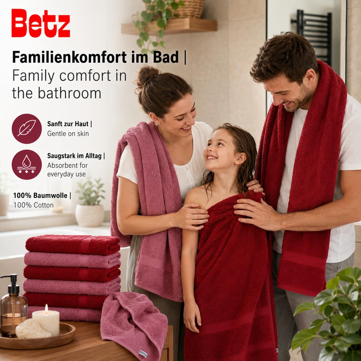 Betz 12-częściowy zestaw ręczników PREMIUM 100% bawełna 2 ręczniki kąpielowe 4 ręczniki do rąk 2 ręczniki dla gości 2 ręczniki do rąk 2 rękawice do mycia kolor rubinowy czerwony/jagodowy