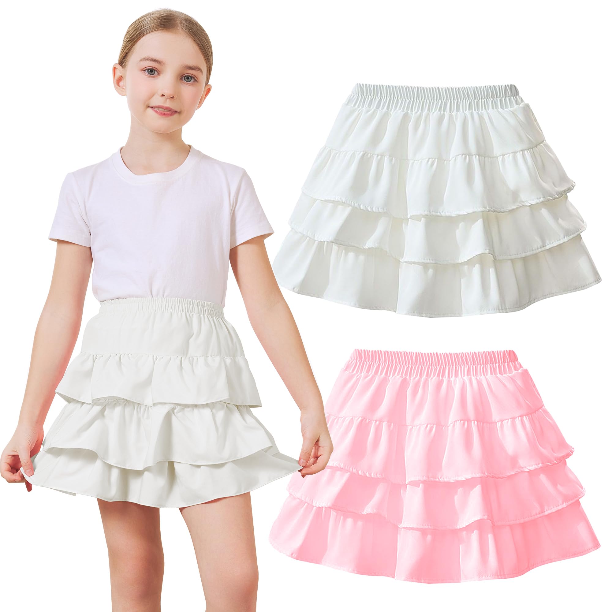Diayiko Girls' Stretch Waist Skorts | Athletic Skater Skirt for Play & School | Comfort Uniform Dress Ages 3-12