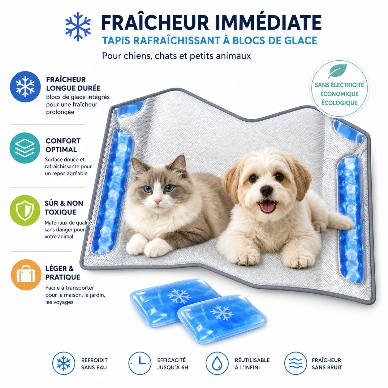 Maison Rafraîchissante pour Chat et Petit Chien – Lit Climatisé avec Poches pour Blocs de Glace – Niche Fraîche Pliable en Tissu Oxford – Couchage Été Anti-Chaleur Taille L