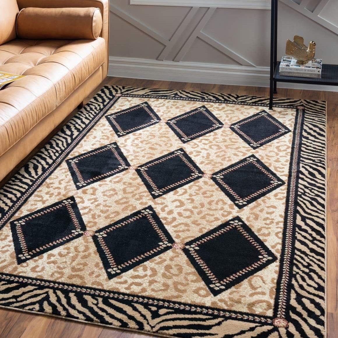 Houient Leopard Area Rug, 100x150cm, Retro Geometric Funky Diamond Checkered Animal Cheetah Tiger Skin Texture Indoor Rugs, Premium Sturdy Vintage Decor Carpets for Bedroom Bedside — image 1