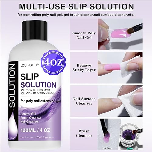 Miniatura 7 de LOUINSTIC Removedor de esmalte de uñas de gel (quita el esmalte de gel en 3-5 minutos), solución deslizante para uñas de poligel (reduce la