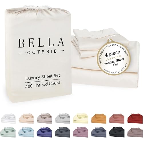 Bella Coterie Luxury Bamboo Viscose King Size Sheet Set | 100% Organically Grown | Ultra Soft | Cooling for Hot Sleepers | 18" Deep Pocket [Ivory]