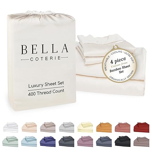 Bella Coterie Luxury Bamboo Viscose Queen Size Sheet Set | 100% Organically Grown | Ultra Soft | Cooling for Hot Sleepers | 18" Deep Pocket [Ivory] - Ivory - Queen - 2 Pillowcases