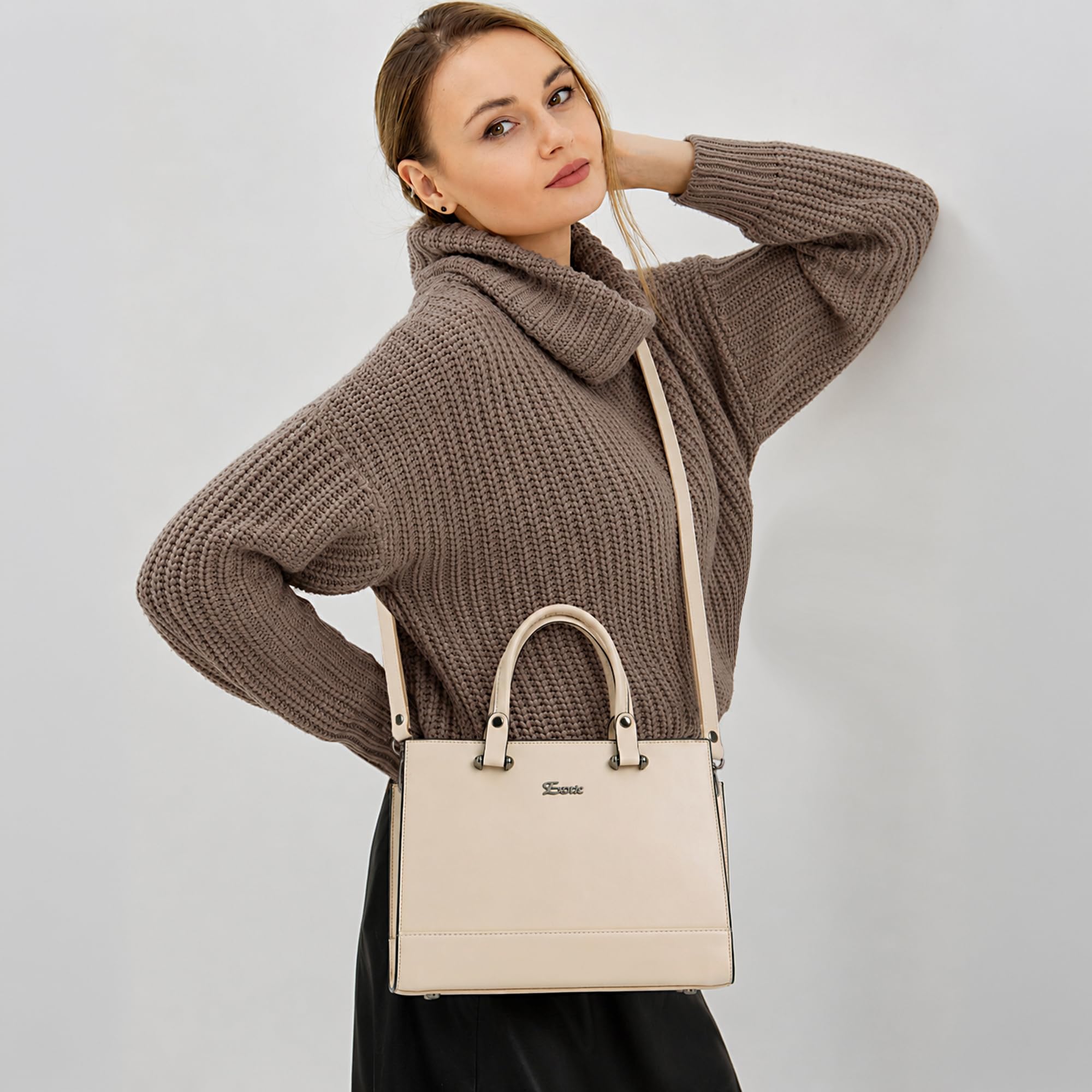 EXOTIC Feminina - Bolso de mano sólido con asa superior (negro), Blanco roto, L