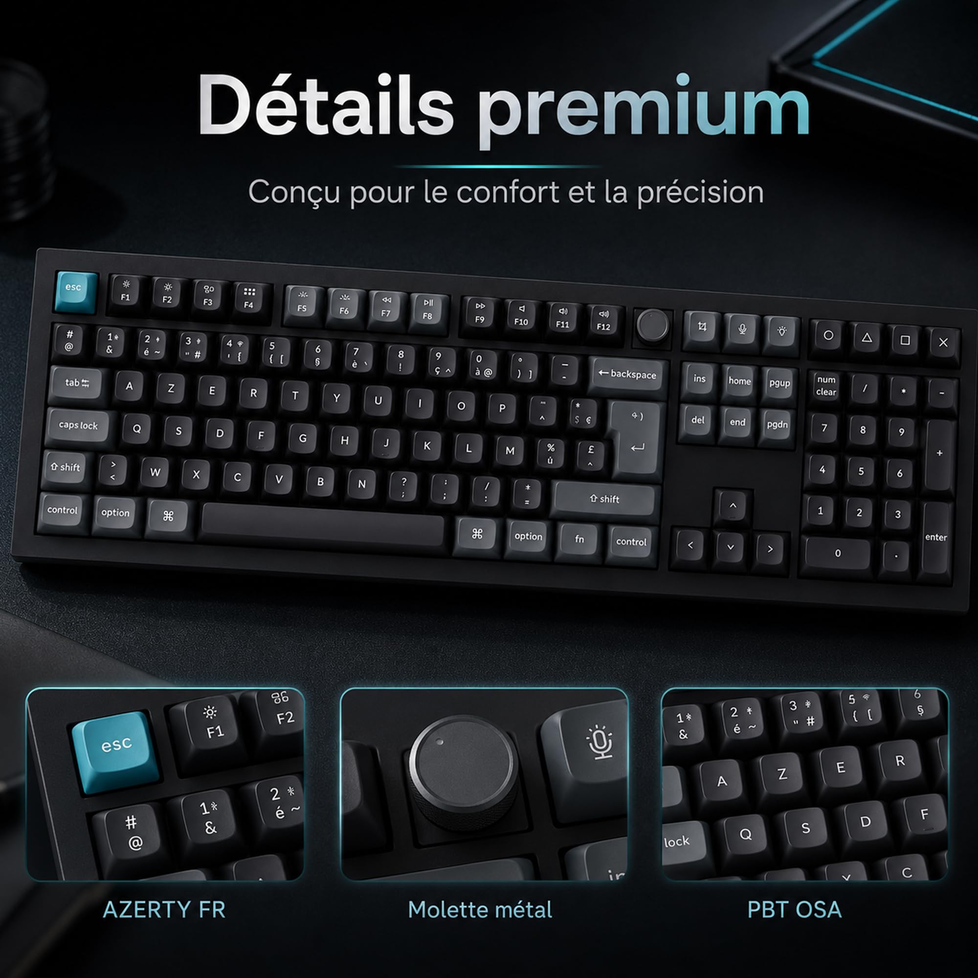 Keychron Q6 Ultra Clavier Mécanique sans Fil Aluminium 8K Polling Rate AZERTY, 2.4 GHz/Bluetooth/Fil Pleine Taille RGB Personnalisable, Hot-Swap Pom Rouge Switch pour Mac Windows Linux - Noir