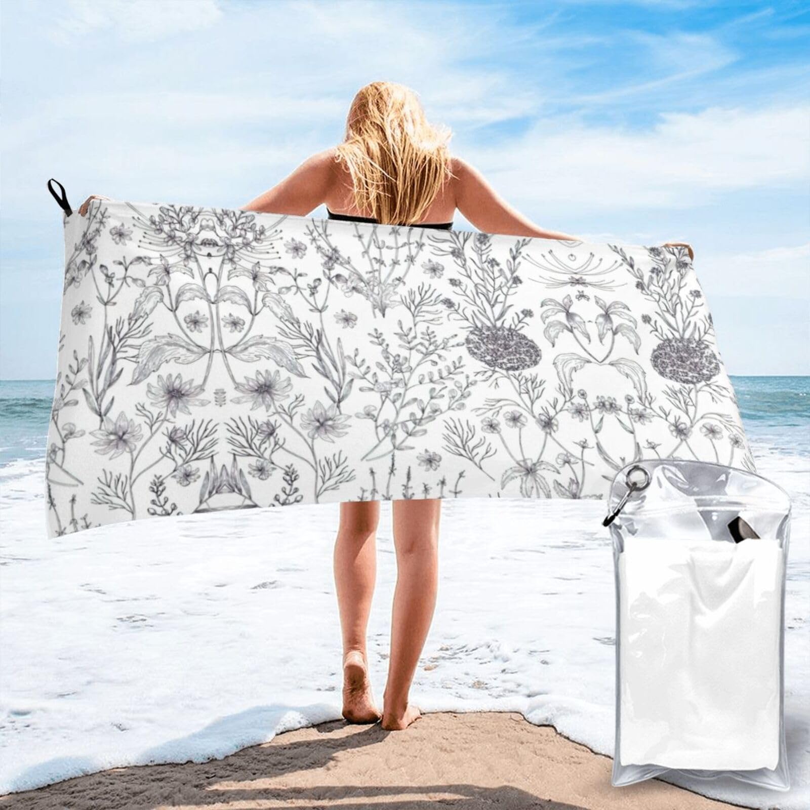 SDEGTHO Flowering Herbs And Herbaceous Plants Print Beach Towel Quick Dry Portable For Swimming Yoga Adults Fitness