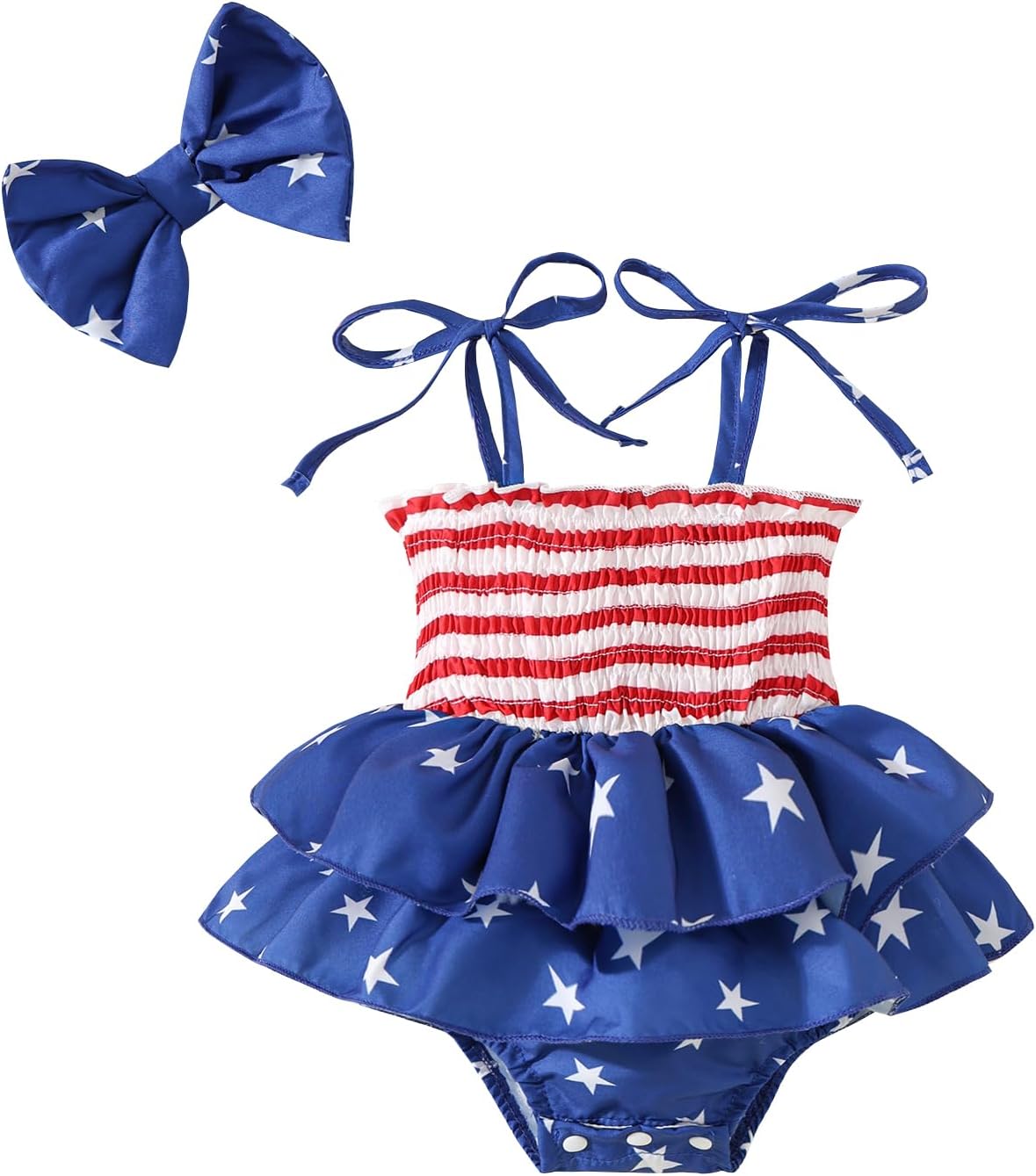 Noubeau Toddler Baby Girl 4th of July Dresses Independence Day Outfit Kid American Flag Stars Stripes Patriotic Dress Clothes