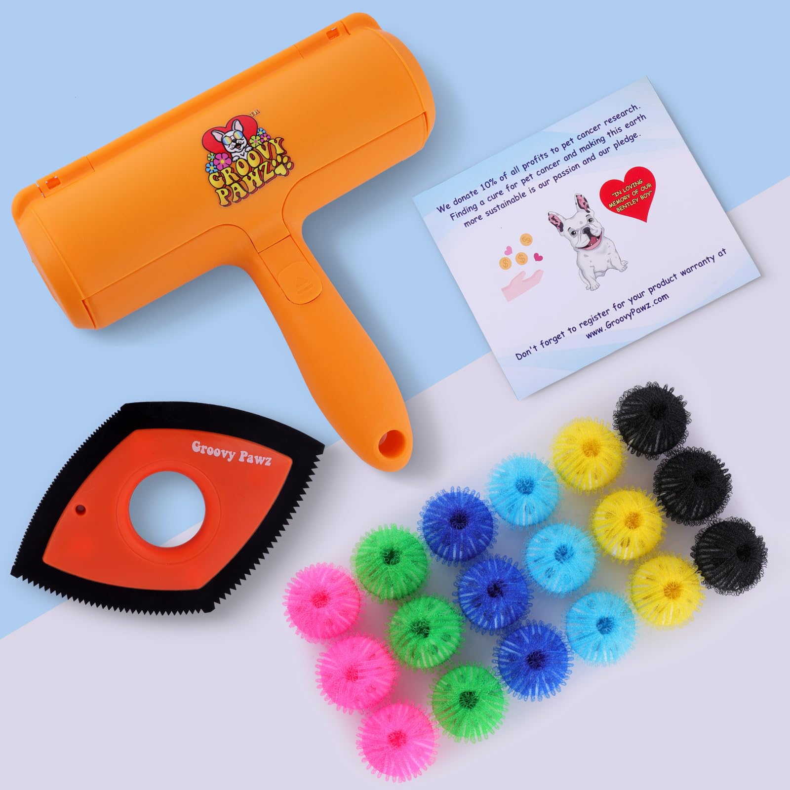 Ultimate Pet Hair Removal Kit | Car Pet Hair Removal | 18 Pet Hair Attracting Washer/Dryer Balls | Reusable Static Hair Brush | Dog Brush/Edge Cleaner | Safe and Gentle | GROOVY PAWZ