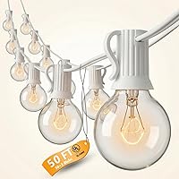 Vista 13 de Tira de luces para exteriores de 50 pies, 53 bombillas de globo G40 de vidrio, iluminación de patio conectable de cable marrón, decoración