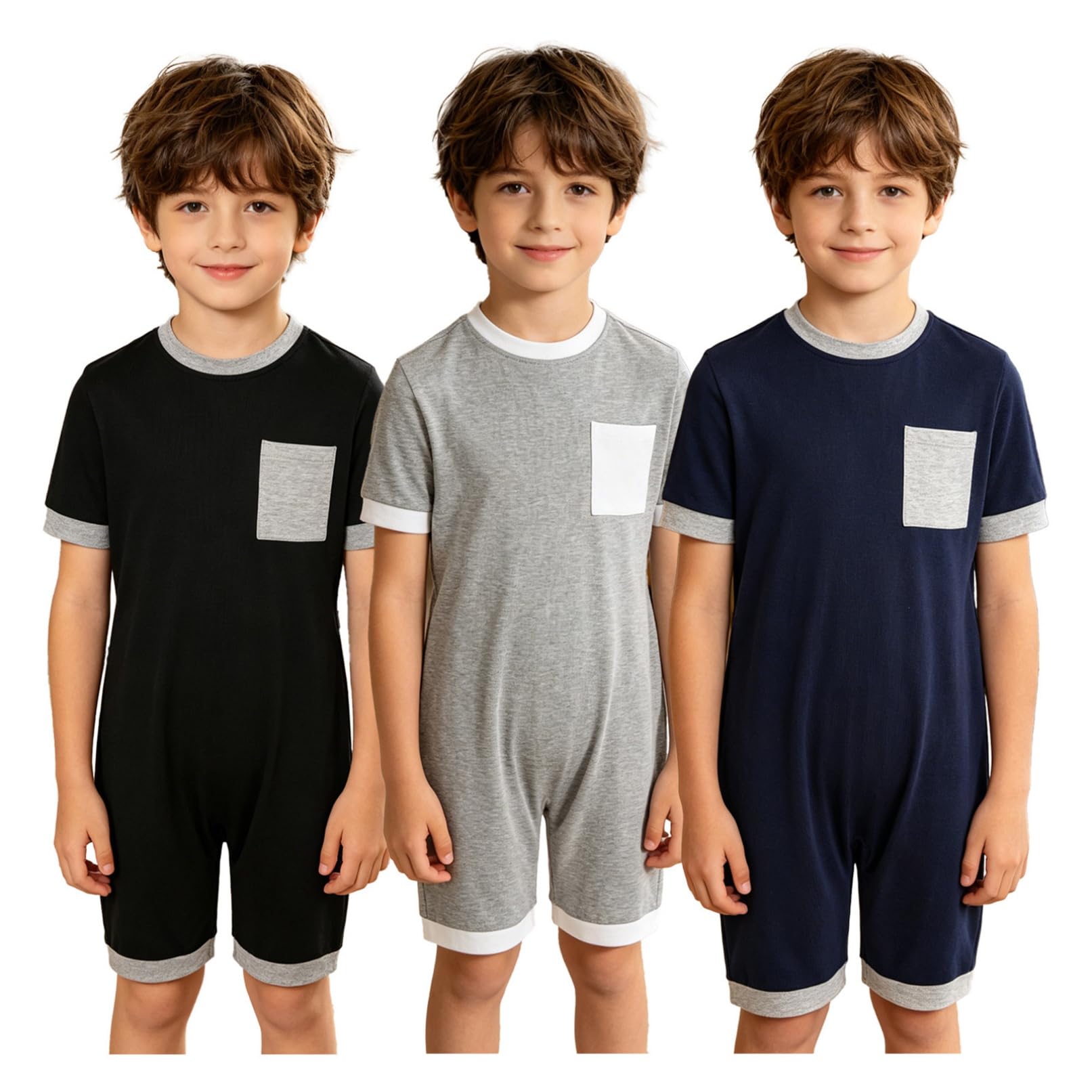 TiaoBug Set di Tre Pezzi Tutine Bambini e Ragazzi Abbigliamento Adattivo per Esigenze Speciali Jumpsuit Manica Corta Bodysuit Pagliaccetto Romper Palysuit Sportswear