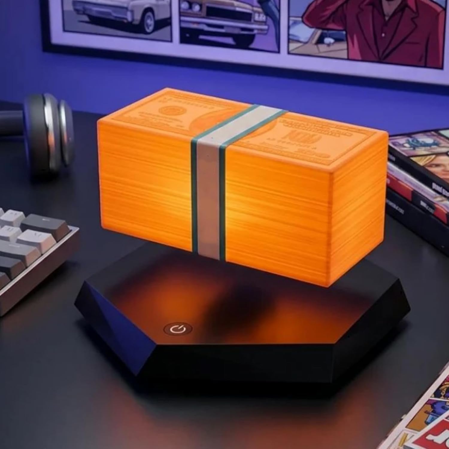 Magnetic Levitation Dollar Lamp, Floating MoneyLamp, 360° Rotation Money Stack Lamp, Floating Light - Real Floating Money Effect, Built-in LED Glow, Unique Gamer Gift for Him (Green)