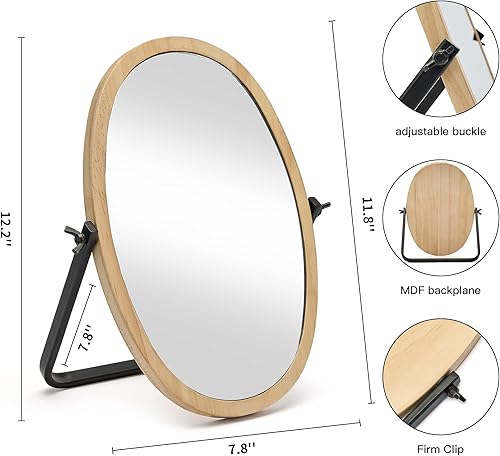 Miniatura 2 de Geloo Espejo de mesa de maquillaje de tocador, espejos de escritorio con rotación ajustable de 360 grados, espejo de pie pequeño con marco de madera