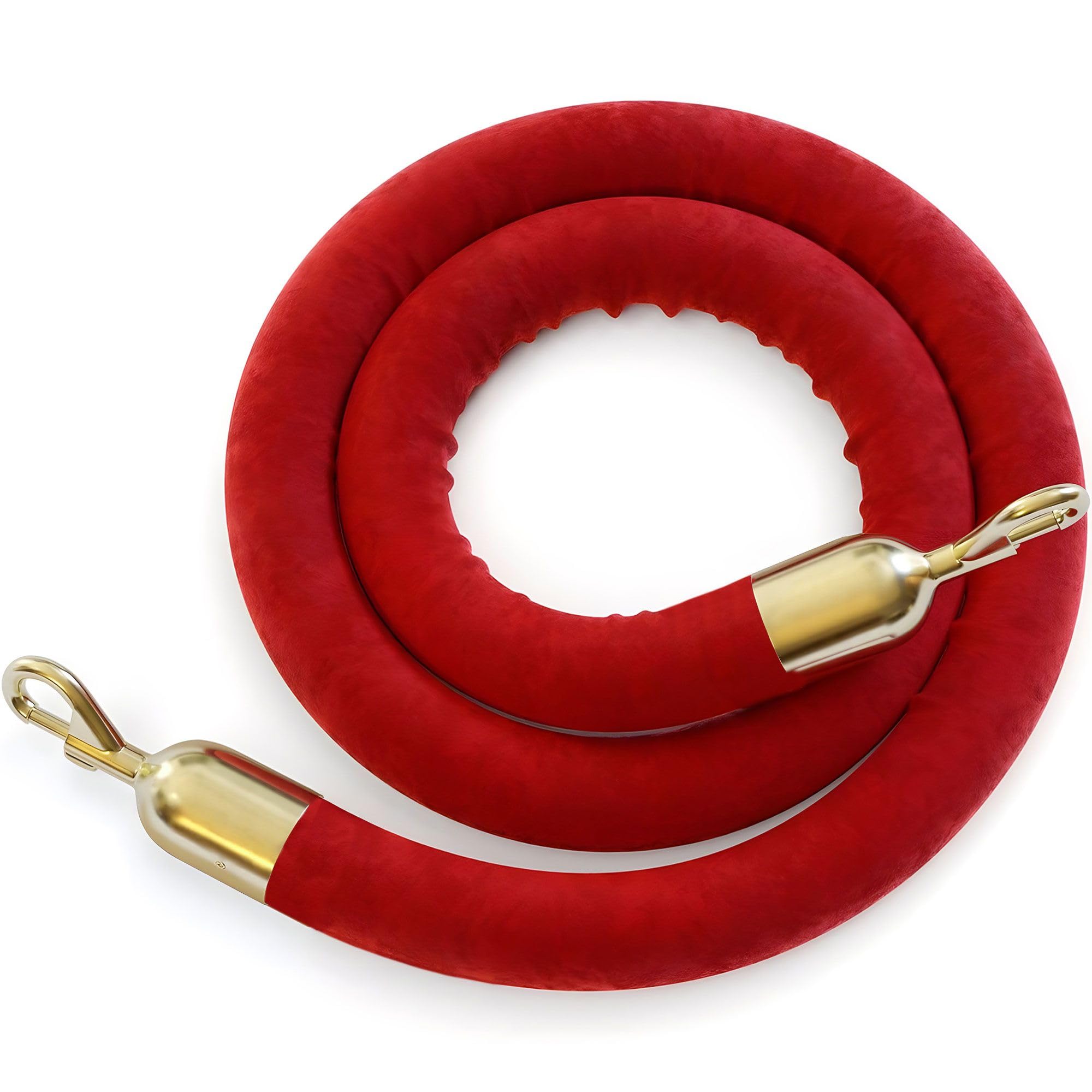 Montour Line Velvet Hanging Stanchion Rope Foam Core, 6 Foot Red Rope with Polished Brass Snap Ends