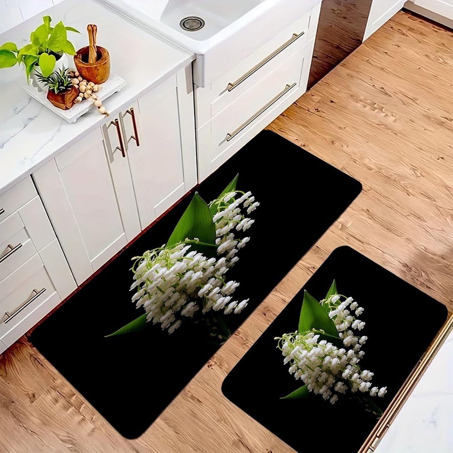Some Lilies of The Valley Kitchen Mat Kitchen Rug Set | Kitchen Rugs Flannel Velvety Washable breathable Water Absorbent Soft ，kitchen utensils for Kitchen, Floor,Laundry