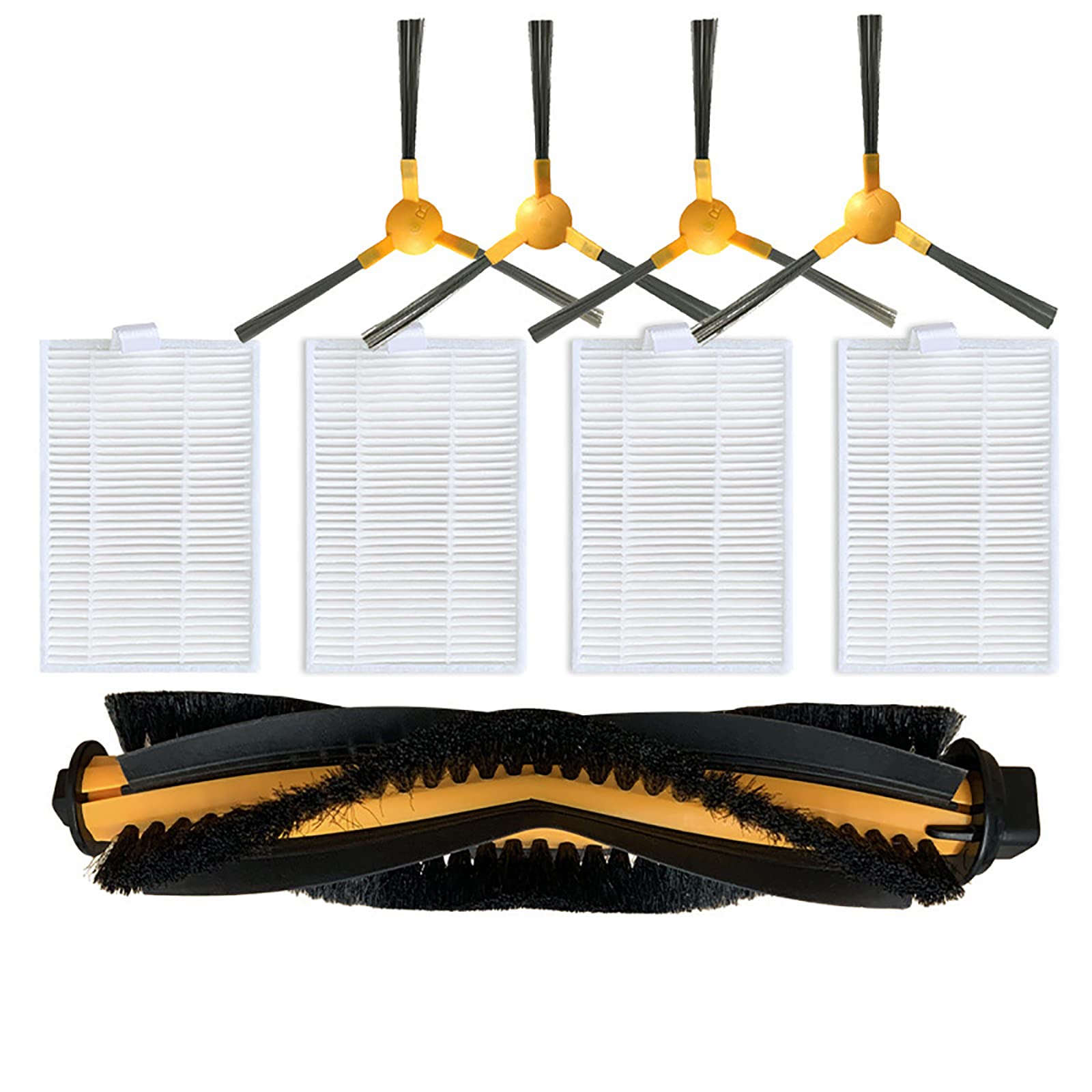 Moosoo RT30 RT40 RT50 Vacuum Replacement Kit - 1 Main Roller Brush 4 HEPA Filters 4 Side Brushes for Deep Home Cleaning