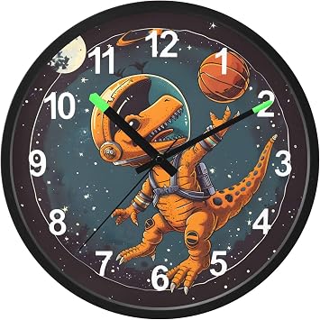 Space Dinosaur Night Light Wall Clock 12 Inch, Glow in The Dark Large Digital Display, Silent Battery Operated LED Wall Clocks for Bedroom Living Room Kitchen