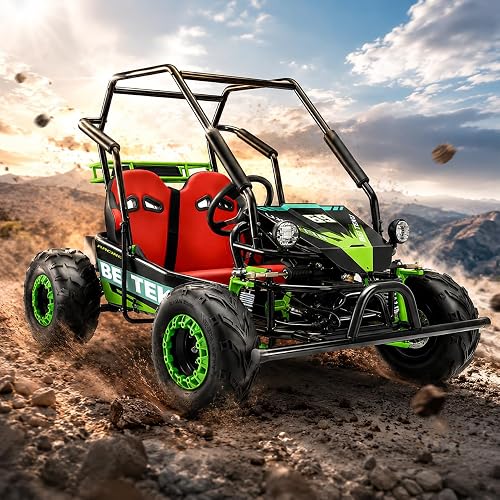 Go Kart, Gokart Off-Road ATV 2-Seater Dune Buggy with Dual Suspension,125cc 4-Stroke Gas Powered 18" All-Terrain Tires, Max Speed 40km/h, 440lbs Load Capacity, Safety Roll Cage, for Adults