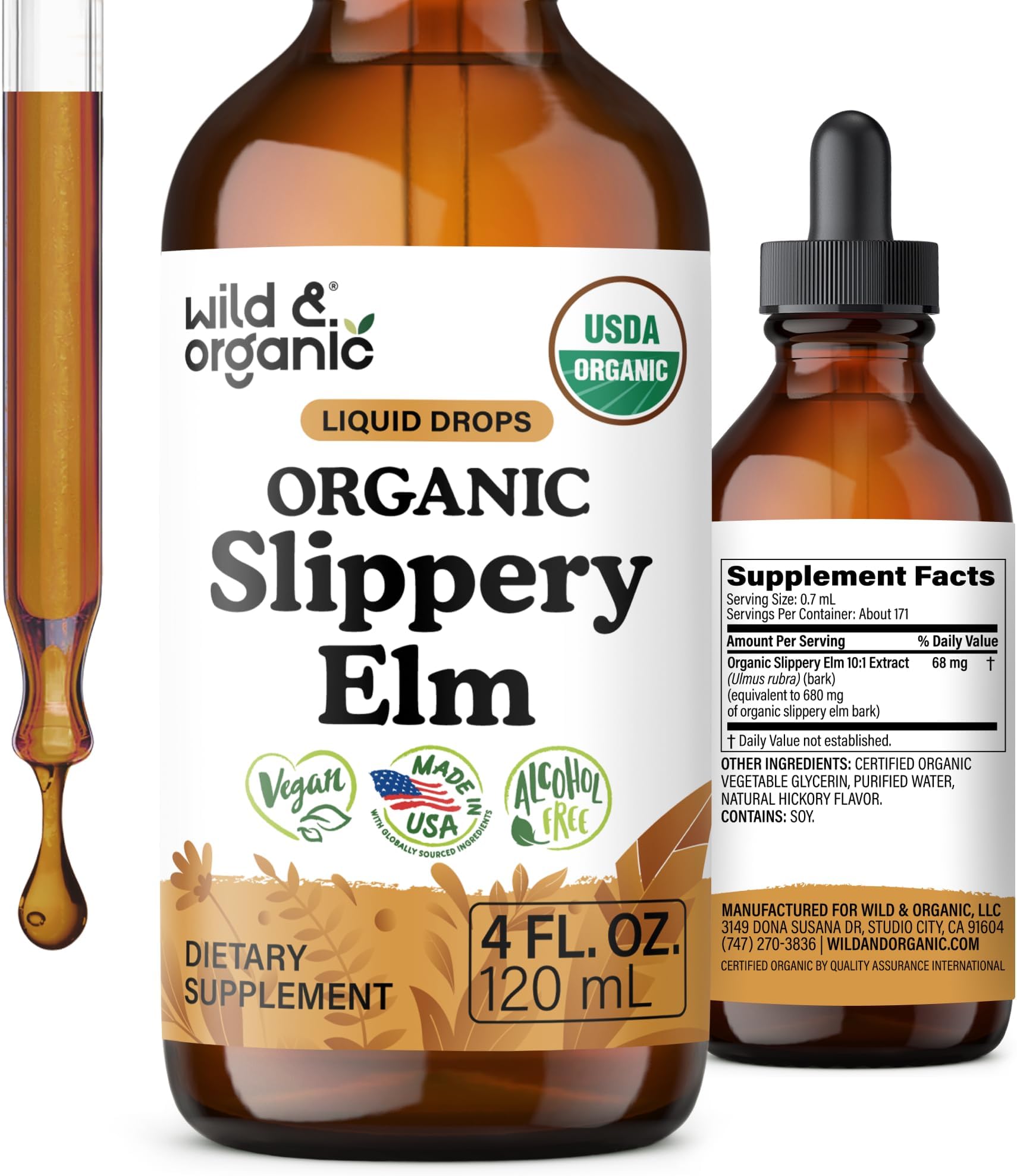 USDA Organic Slippery Elm Drops - Lung, Digestive, Women's Support - 4 oz