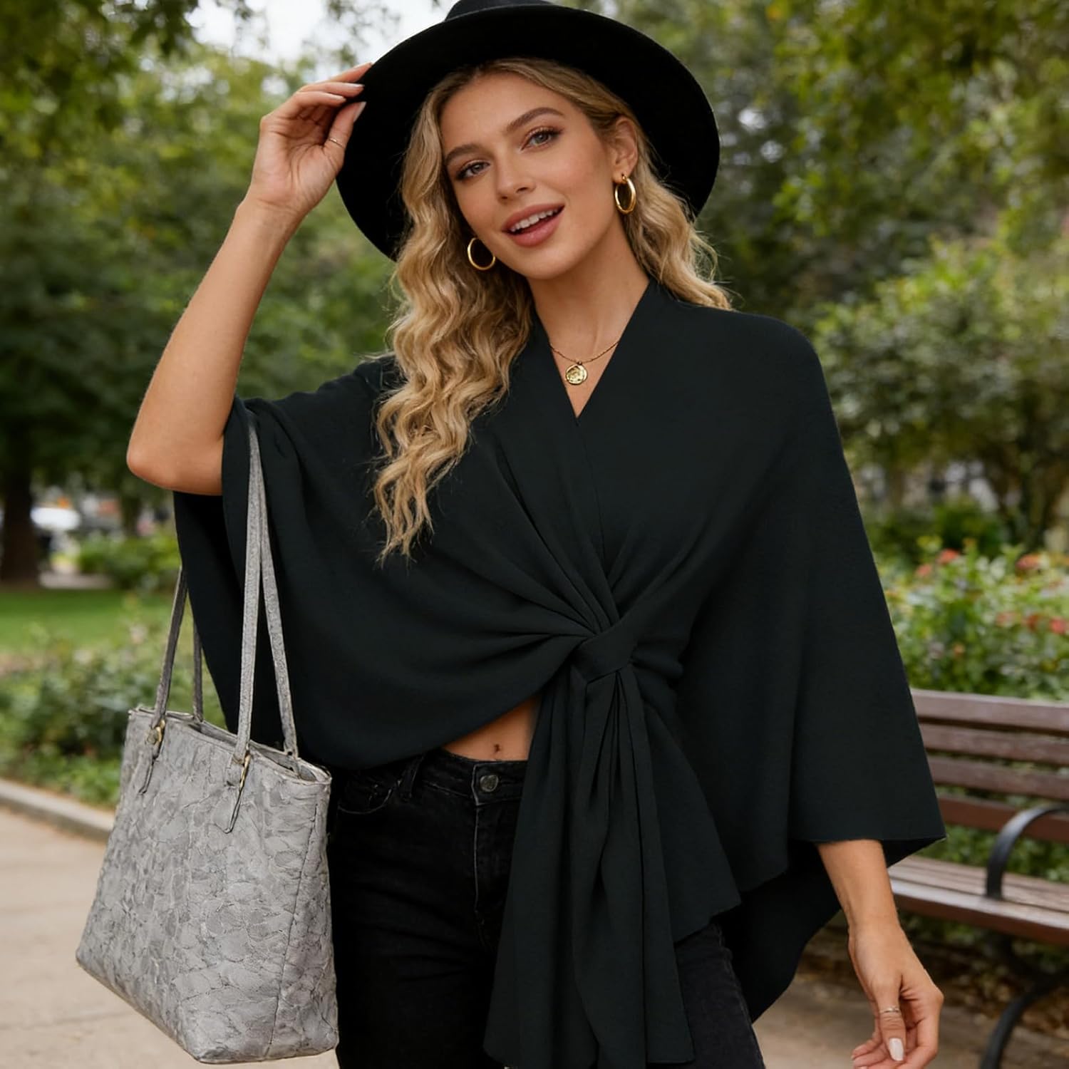 Fleece Drape Shawl, Elegant Solid Color Cape, Soft Warm Open Front Poncho Cardigan Sweater Shawl Wraps for Women Fall Winter - Image 5