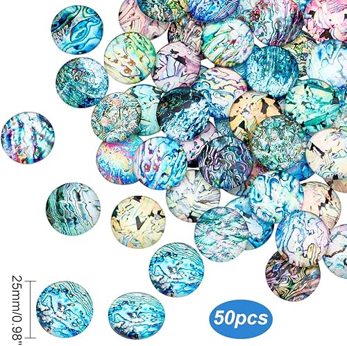 Miniatura 2 de PH PandaHall Cabujones de cristal de concha de 0.984 in, 50 estilos, azulejos de concha de mar, cabujones junto al mar, mosaico de conchas de mar,