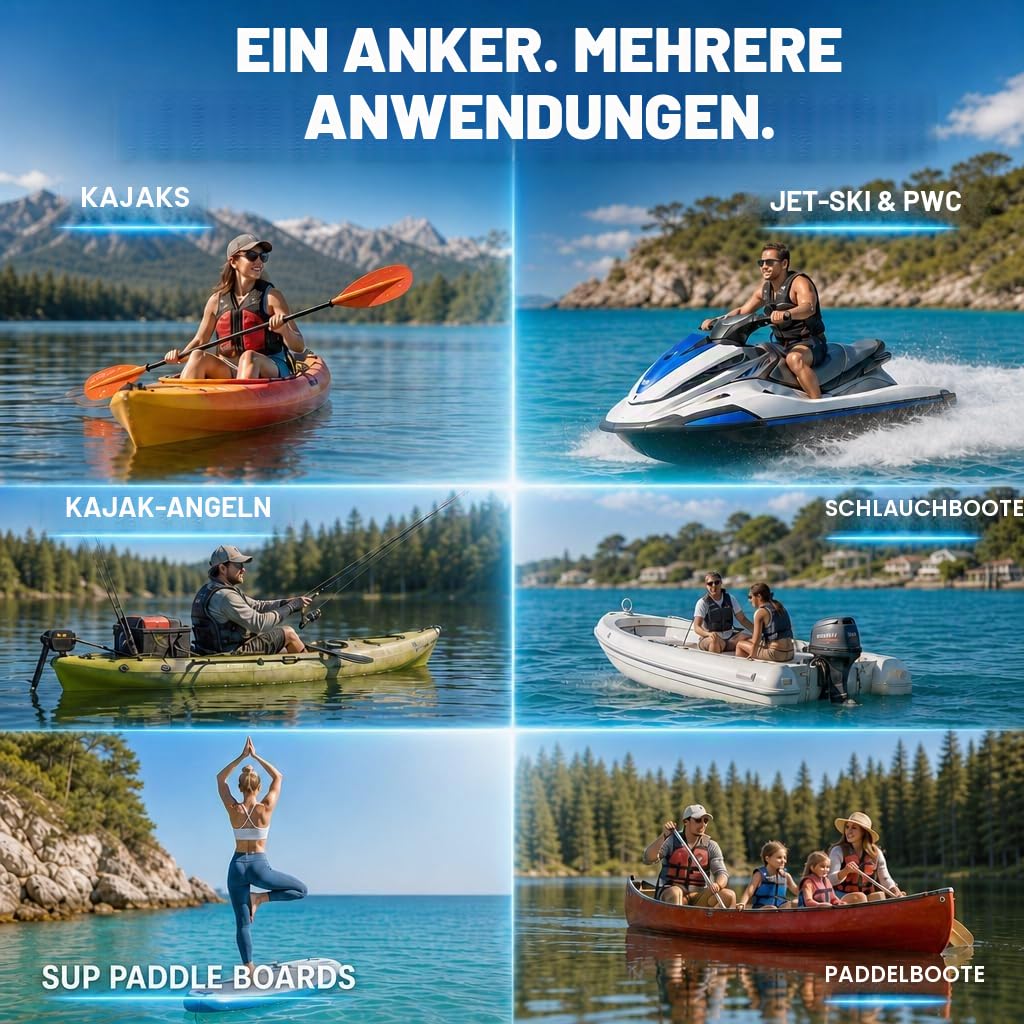 Best Marine and Outdoors Kajak-Anker, 1,6 kg schweres Ankersystem-Set für Kajaks, Kanus, SUP Paddle Boards & Jetski, Angeln, Bootfahren & Kajakzubehör