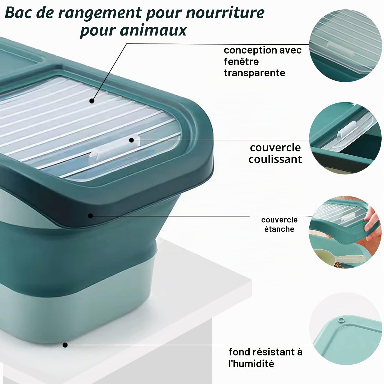 Conteneur Croquette Nourriture pour Chien Chat 7kg Seau de Stockage Pliable Container avec Cuillère Tasse à Mesurer Boite à Croquettes Chat pour Nourriture et Friandises Animaux Vert