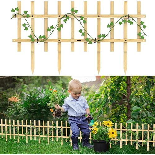 Decorative Garden Fence 20 Pack, 27.5ft(L) x18.5in(H) No Dig Garden Decorative Fence, Bamboo Garden Fence Border for Outdoor Yard Landscape Patio, Small Animal Barrier Fence for Dog Rabbit Pet
