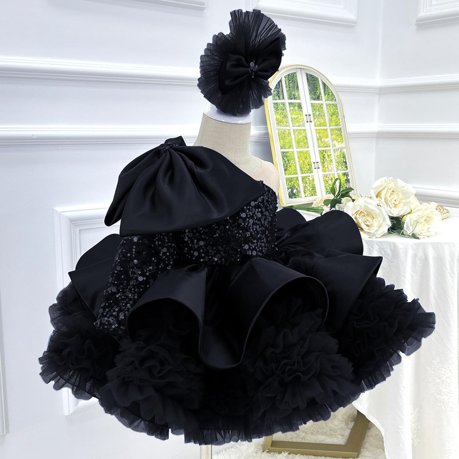 KLFFLGID Pageant Dresses for Toddler Girls Sequis Flower Girl Dress up Toddler Pageant Puffy First Communion Dress 12M-7T