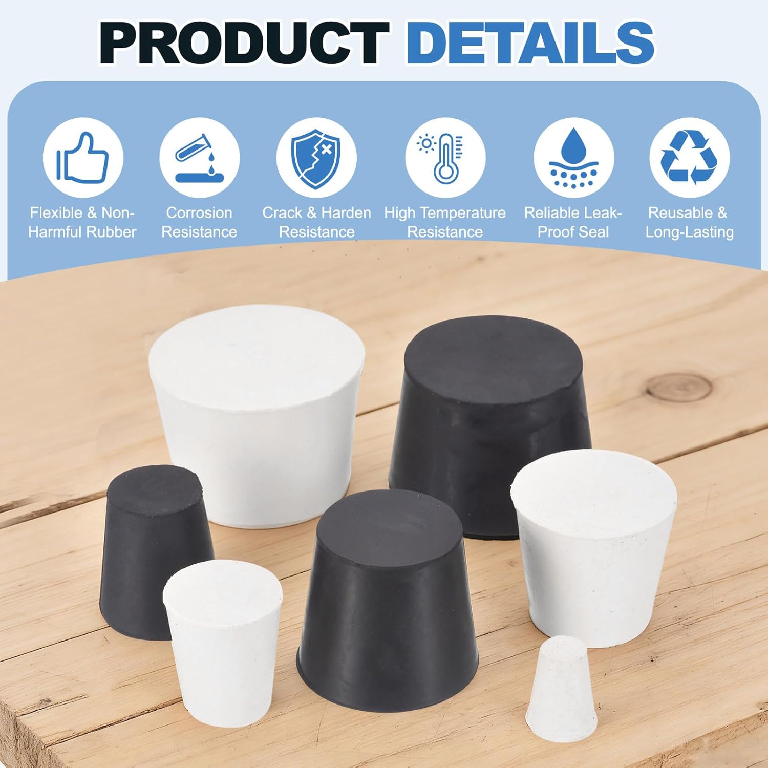 PATIKIL Solid Rubber Stopper Size 10# -52mm x 43mm - 32mm Long, 12 Pcs Rubber Tapered Plug, Lab Plug Test Tubes Bungs for Hole Sealing Laboratory Flasks Glassware Tubes Home, Black/White
