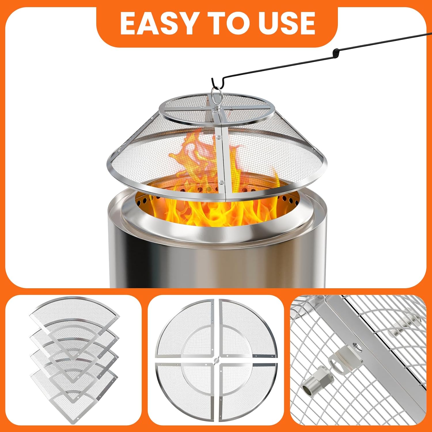 Fire Pit Spark Screen for Solo Stove Bonfire Accessories, 19.5 Inch Spark Shield for Solo Bonfire, Heavy-Duty 304 Stainless Steel Mesh Fire Pit Screen Cover with Removal Tools