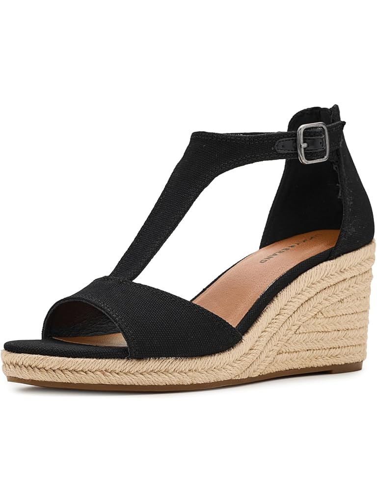 Black Lucky Brand Cyleste T-Strap Wedge Sandals