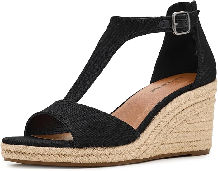 Женские сандалии Lucky Brand Cyleste T-Strap Wedge, цвет: Чёрный — фото 1