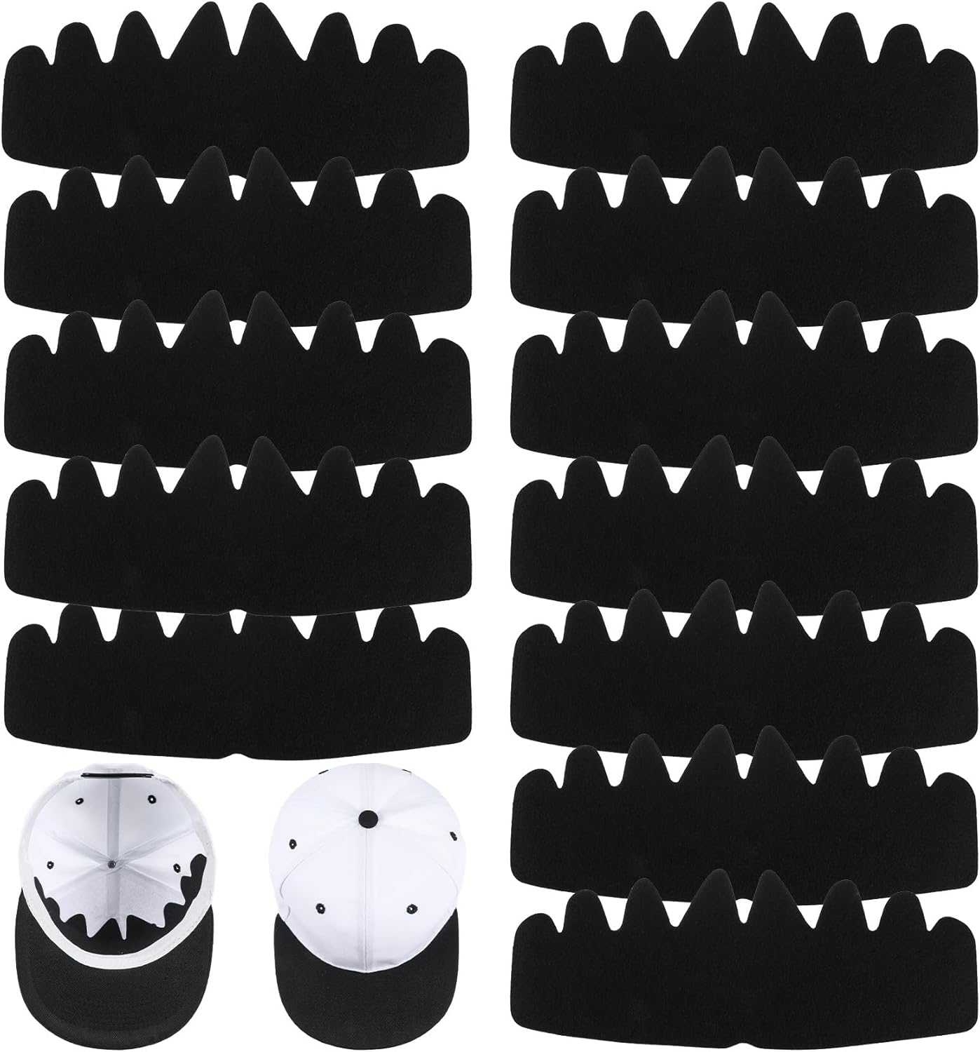 Hat Shaper Insert, 12Pcs Hat Insert for Baseball Caps and Sun Hats, Washable and Reusable Sweat Absorbing Liners Maintain Hats Shape (Black)