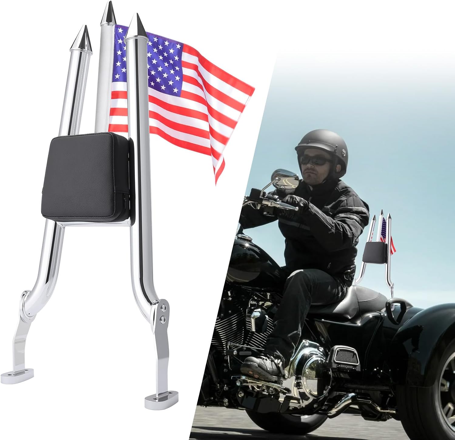 Sissy Bar, 27‘’ Tall Detachable Passenger Backrest Pad Fit For Harley Davidson FLRT Freewheeler 2015-2024 Road Glide 3 FLTRT 2023 (Chromed)