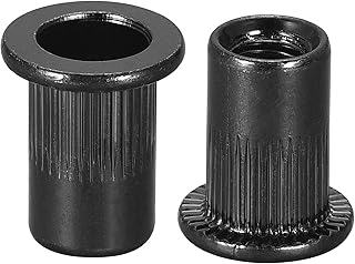 uxcell M6 Rivet Nuts Carbon Steel Zinc-Plated Knurled Flat Head Threaded Insert Nut Black 20Pcs