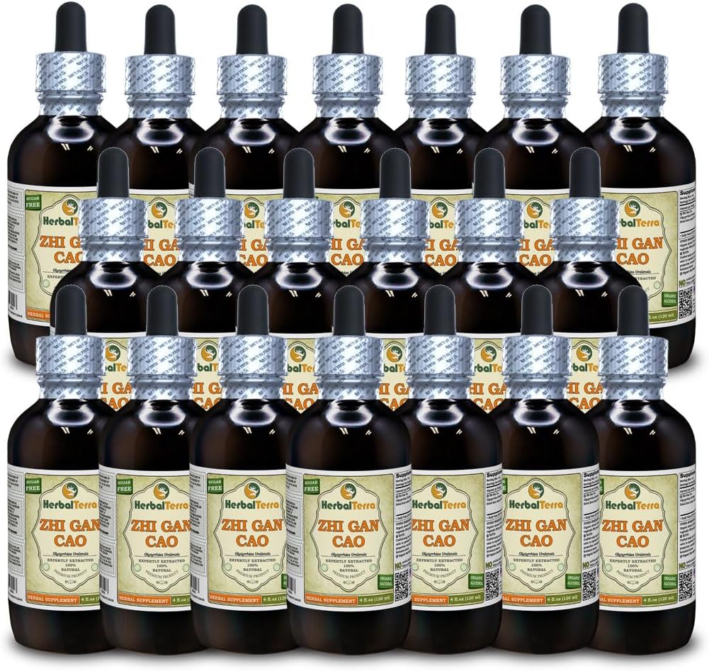 Zhi Gan Cao (Glycyrrhiza Uralensis) Glycerite, Dried Processed Root Powder Alcohol-Free Liquid Extract (Brand Name: HerbalTerra, Proudly Made in USA) 2x4 fl.oz (2x120 ml)