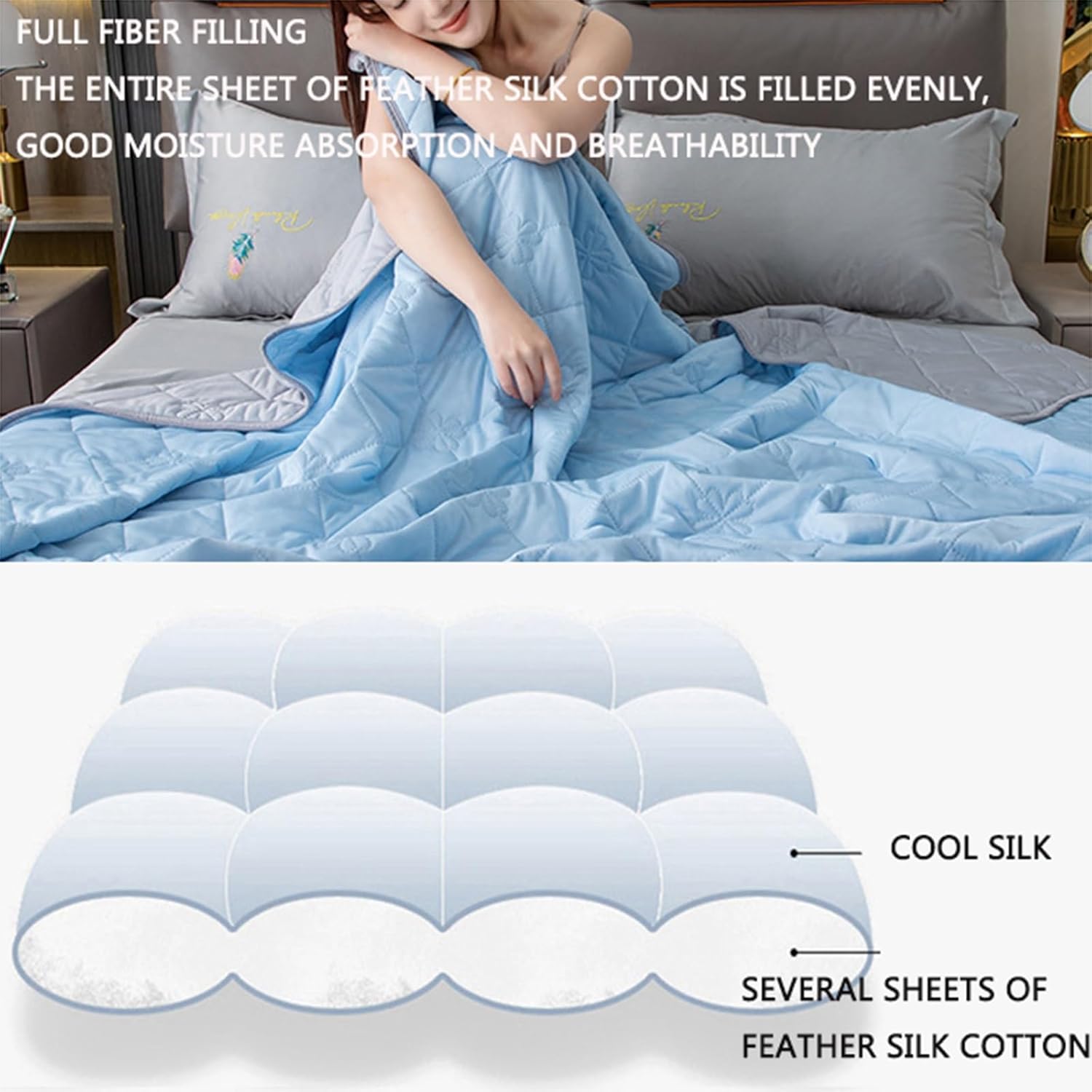 Comfortable Cool Washable Air Conditioning Blanket, Summer Simple Cool Quilt Washable Ice Silk Air Conditioning Quilt Blanket, Lightweight Breathable Quilt(C,150x200cm)