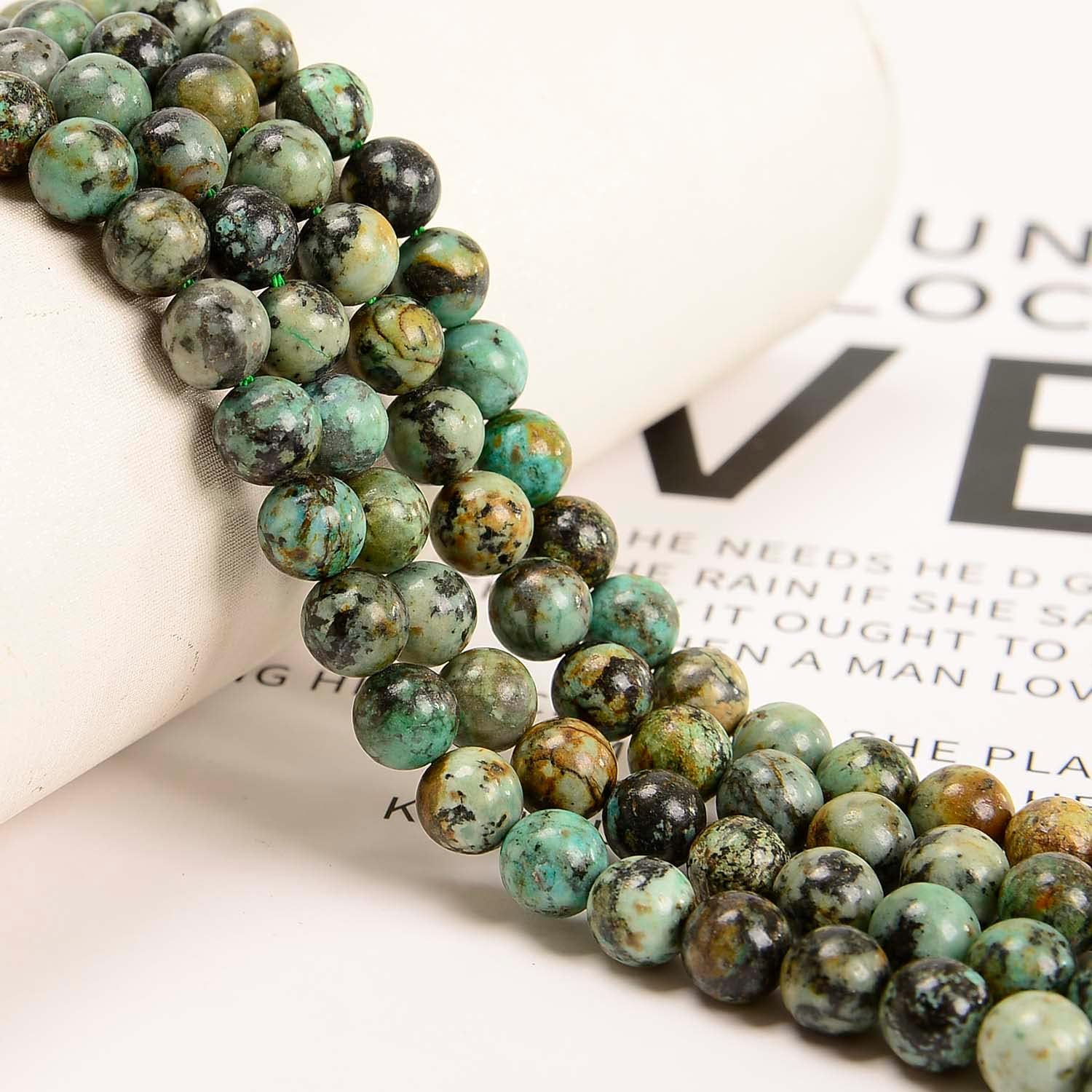 NCB 200PCS 8mm Natural African Turquoise Gemstone Round Spacer Loose Beads for Jewelry Making with Crystal Stretch Cord (African Turquoise, 8mm 200Beads)