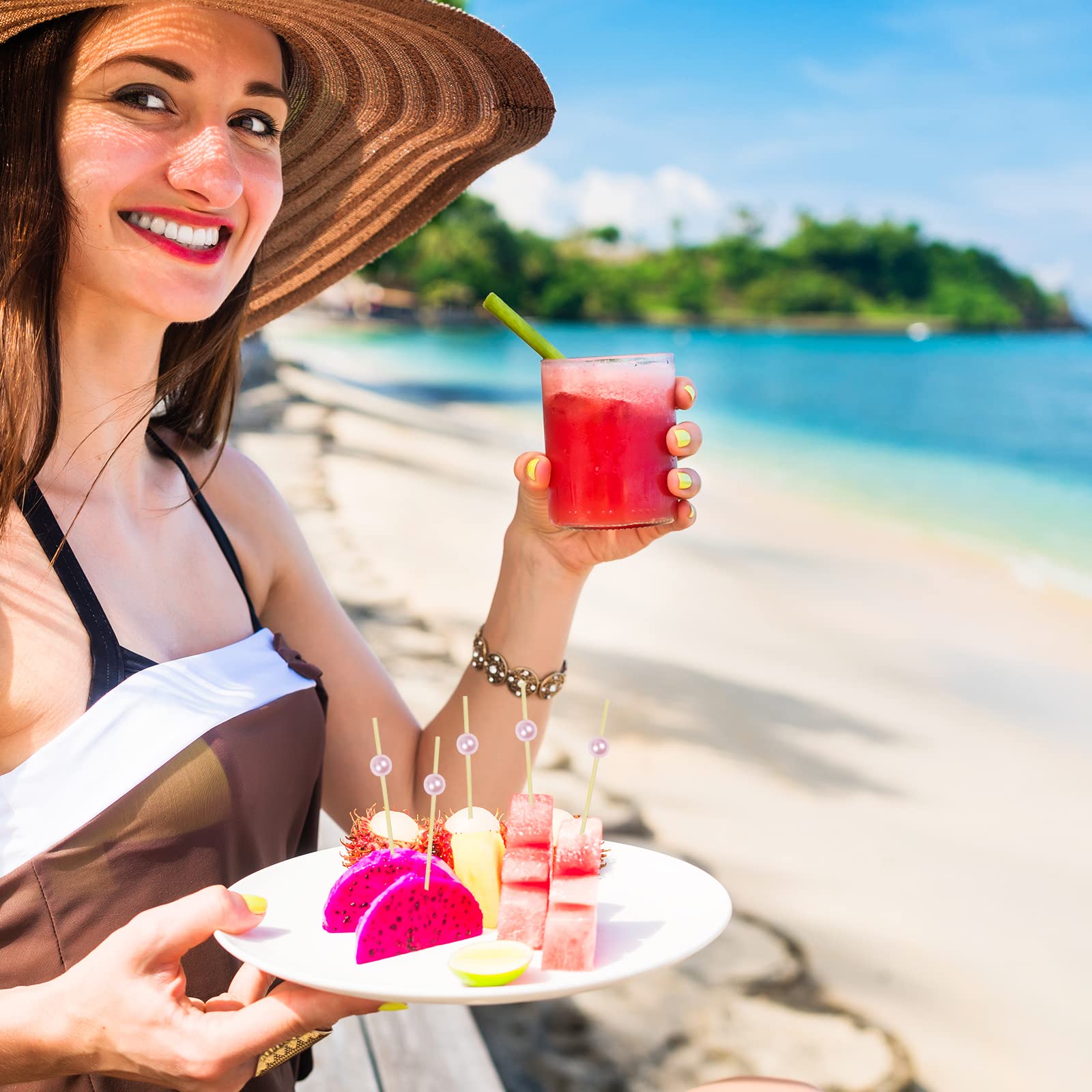 SJUNJIE 300 Pcs Bâtons Cocktail Pique Aperitif 12cm Brochette En Bois Avec Décoration De Coeur Fleur Et Boule Pique Brochette Bois Pour Fingerfood Fruits Desserts Bar Fête D'anniversaire