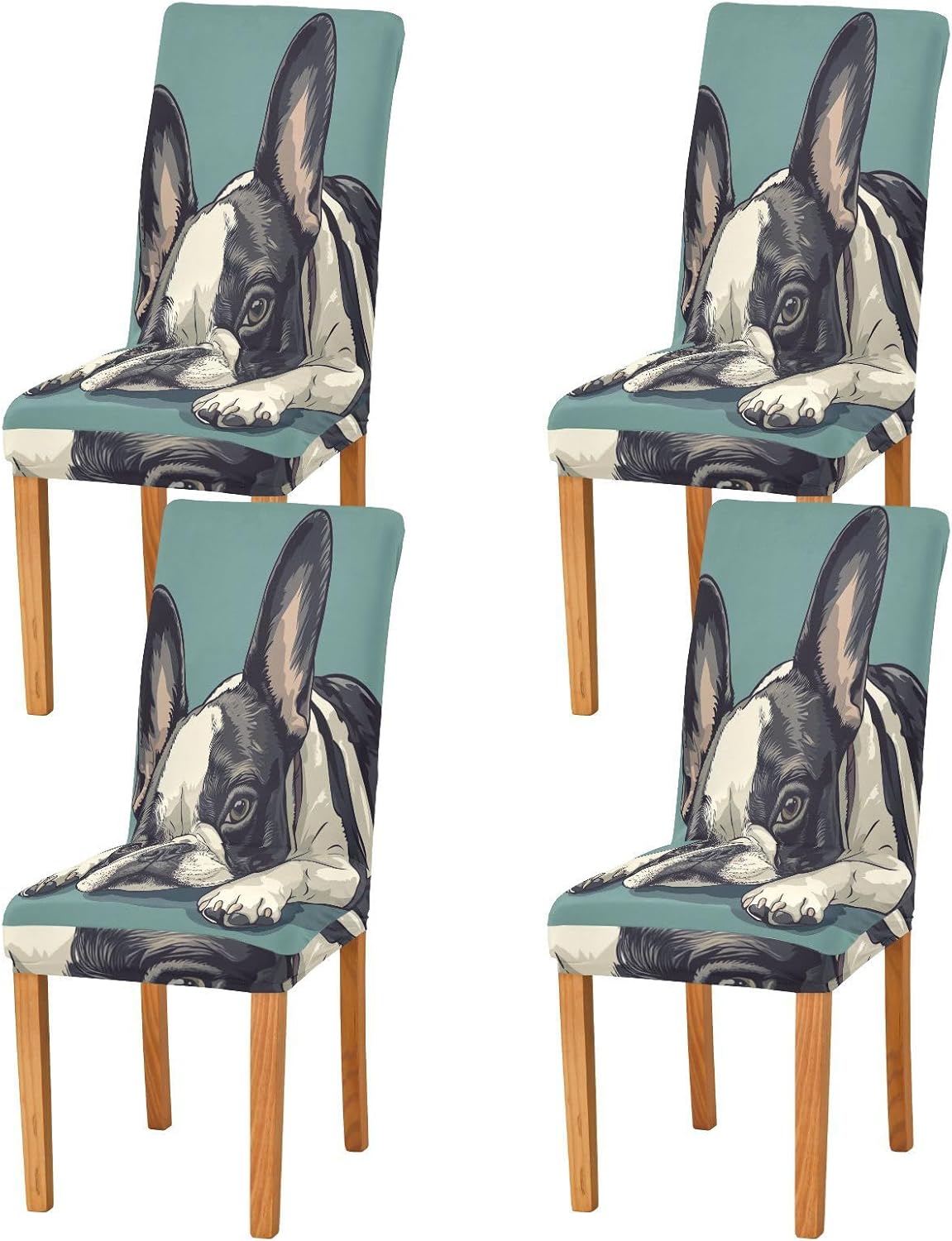 ALAZA Chair Covers for Dining Room, French Bulldog on Green Stretch Chair Cover Sets Chair Protector Removable Washable for Ktichen Restaurant Hotel
