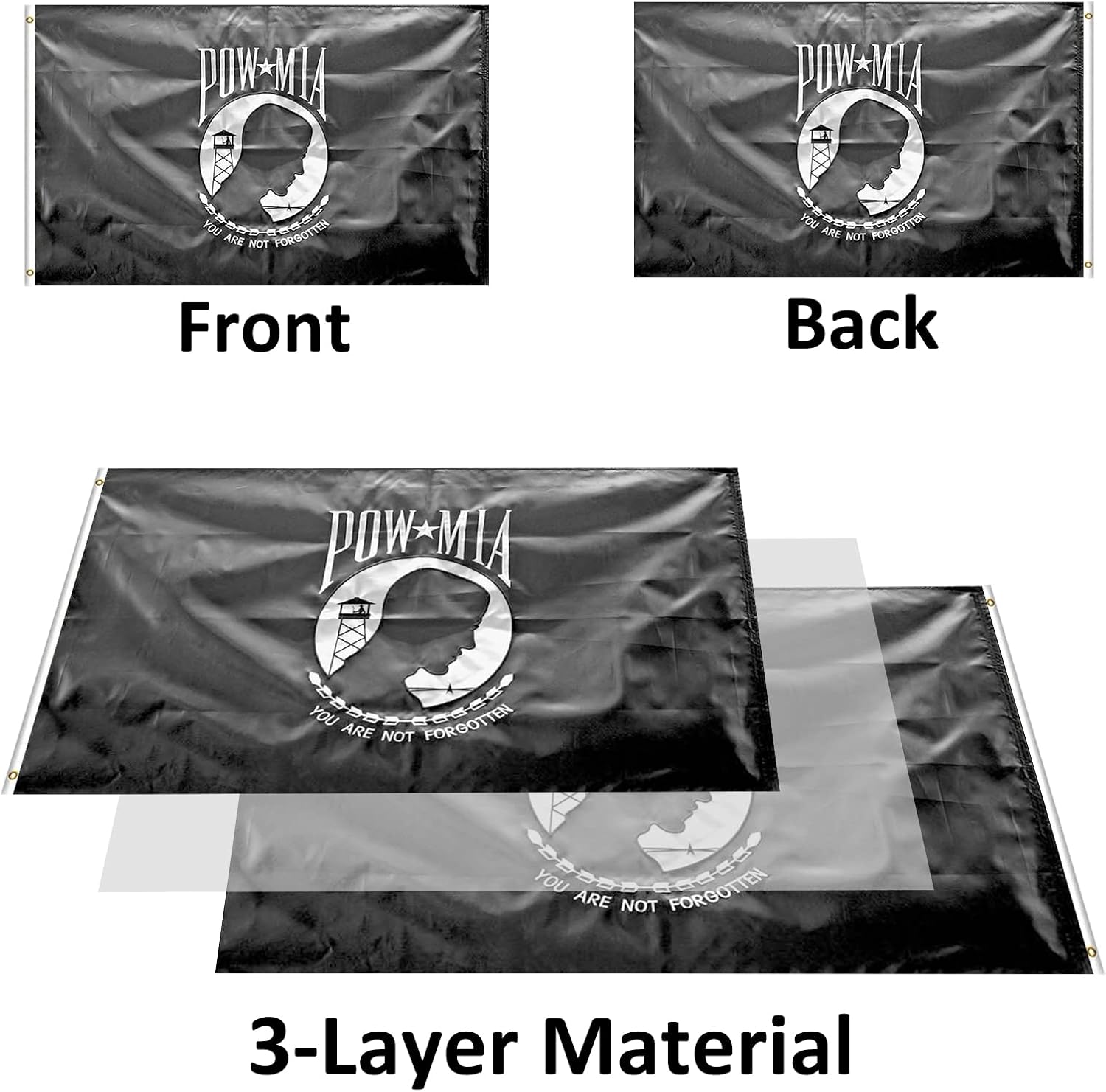 Double Sided Embroidered Pow Flag 3x5 Outdoor- Heavy Duty Polyester 2ply You are Not Forgotten Prisoner of War Pow Mia Flags Banner with 2 Brass Grommets,4 Rows Stitched