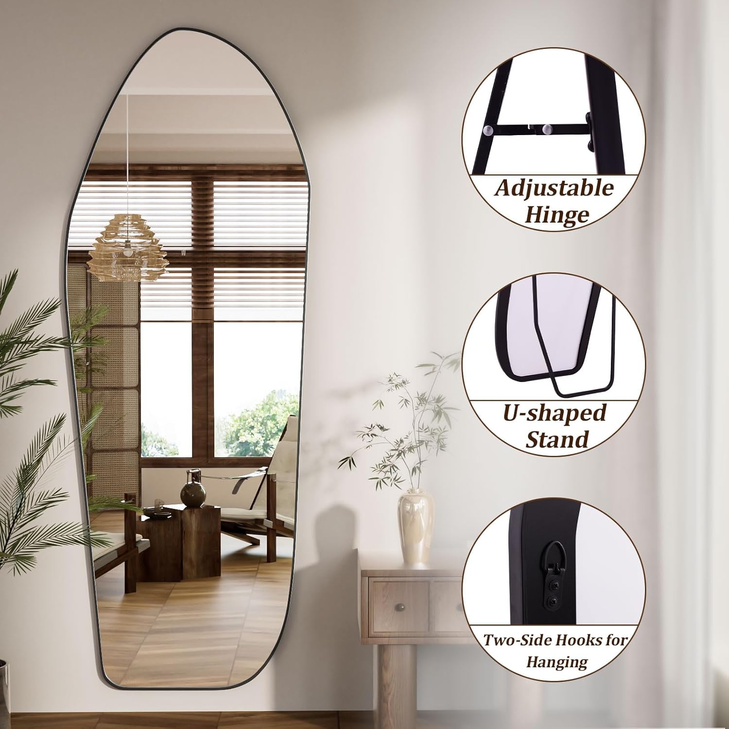 Full Length Floor Mirror - 76"x34" Irregular Diamond Shaped Full Body Mirror Aluminum Frame Floor Mirror Full Length for Bedroom Living Room Cloakroom Decor Black - Image 7