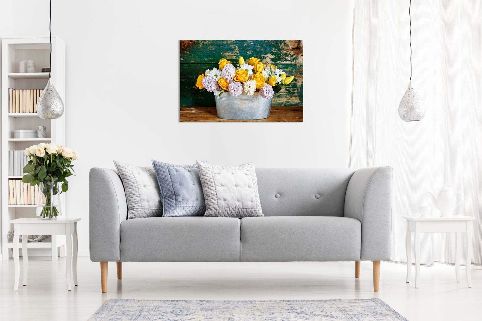 Stampa Su Tela Quadro Fiori Rustici Con Rose Gialle E Tulipani - Decorazione Parete Da Salotto, Camera Da Letto 18x12 Cm