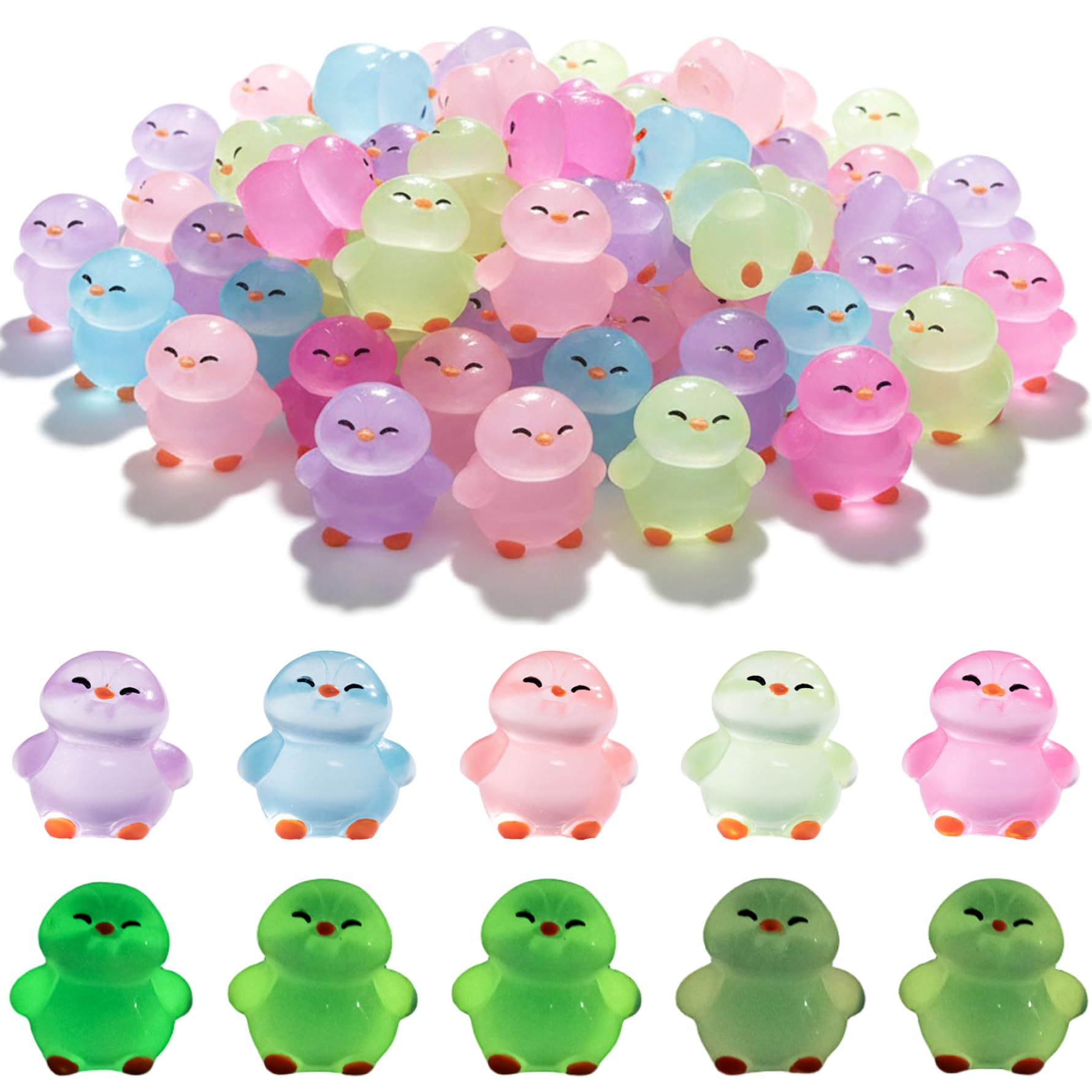 Mini figurines de pingouins lumineux en résine pour travaux manuels et décor miniature DIY