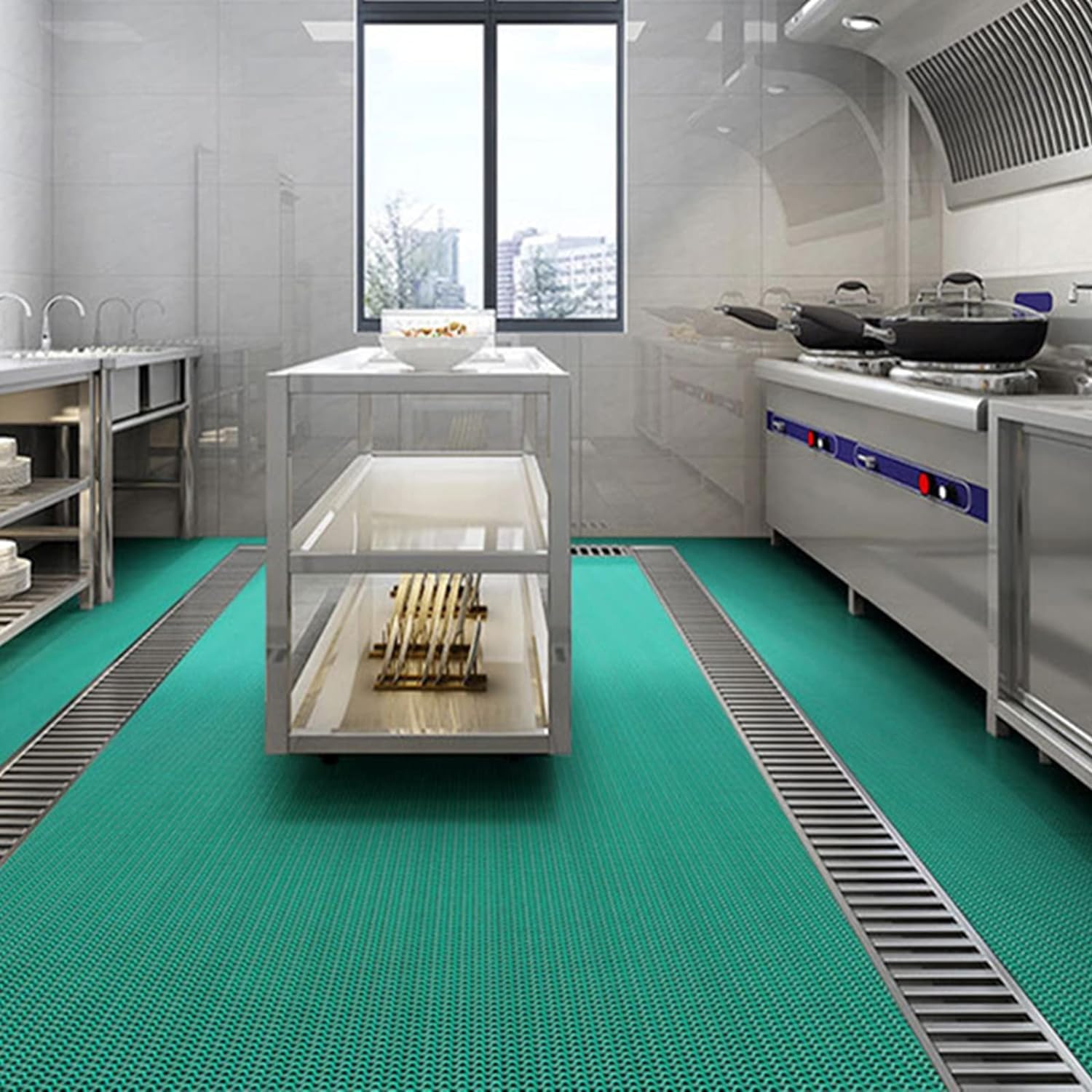 BWKJMY Tapis d'extérieur antidérapant en caoutchouc robuste pour salle de bain, piscine, hôtel, cuisine, restaurant - 300 x 90 cm