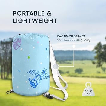 Wake In Cloud - Kids Sleeping Bag for Boys Toddlers, Camping in Warm Cold Weather, Backpacking Lightweight Compact Outdoor Liner for 3 Seasons, Space Stars Rockets Galaxy