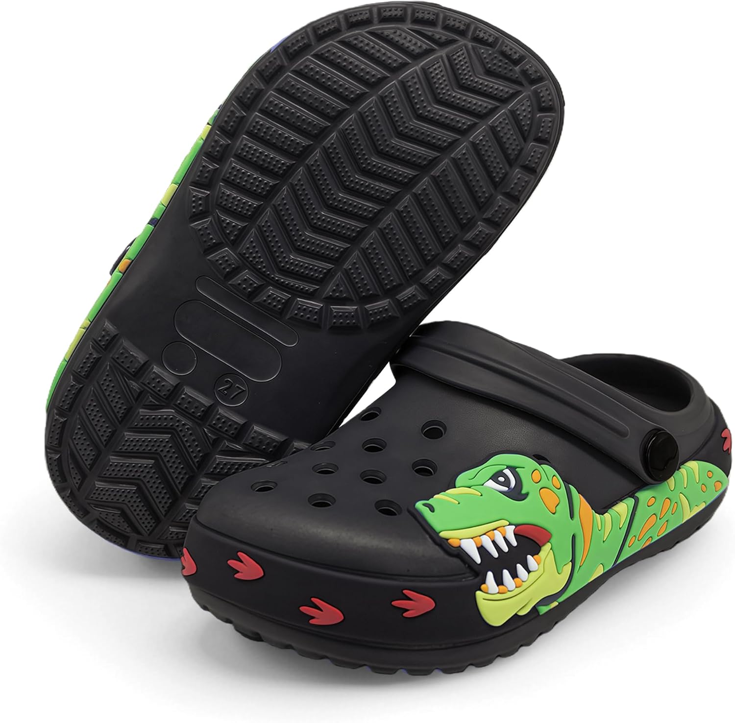 FolHaoth Boys Girls Toddler Clogs Little Kids Slip on Slides Slippers Cute Cartoon Dinosaur Tyrannosaurus rex Pattern Garden Shoes Summer Indoor Outdoor Beach Pool Water Sandals 7 Toddler Black image 6 of 6 B0GL81NKTX