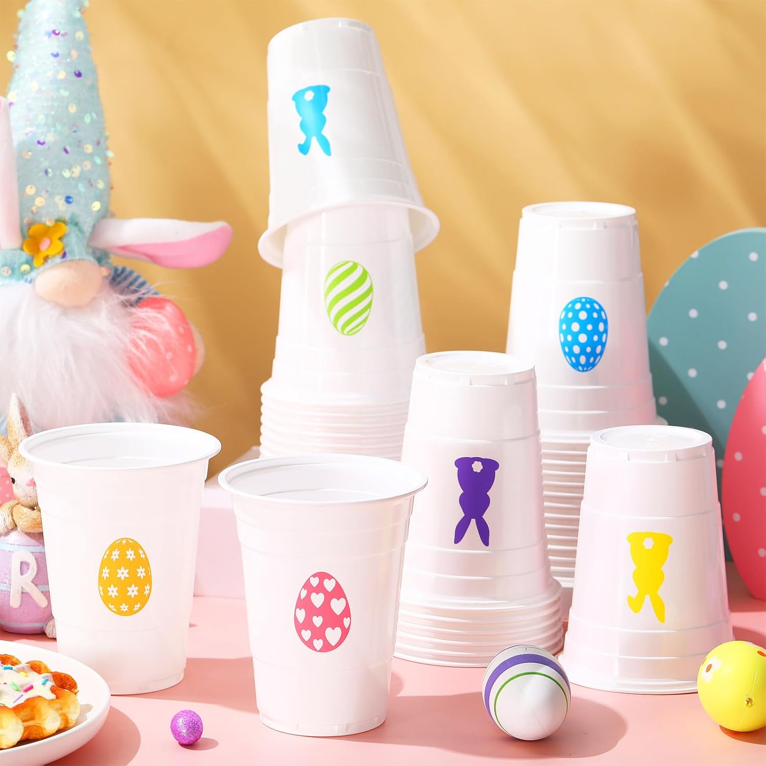 Potchen 36 Pcs Easter Plastic Party Cups Bulk 16 oz Disposable Colorful Bunny Plastic Drinking Cups for Easter Spring Birthday Party Decoration Supplies(Vivid Color)