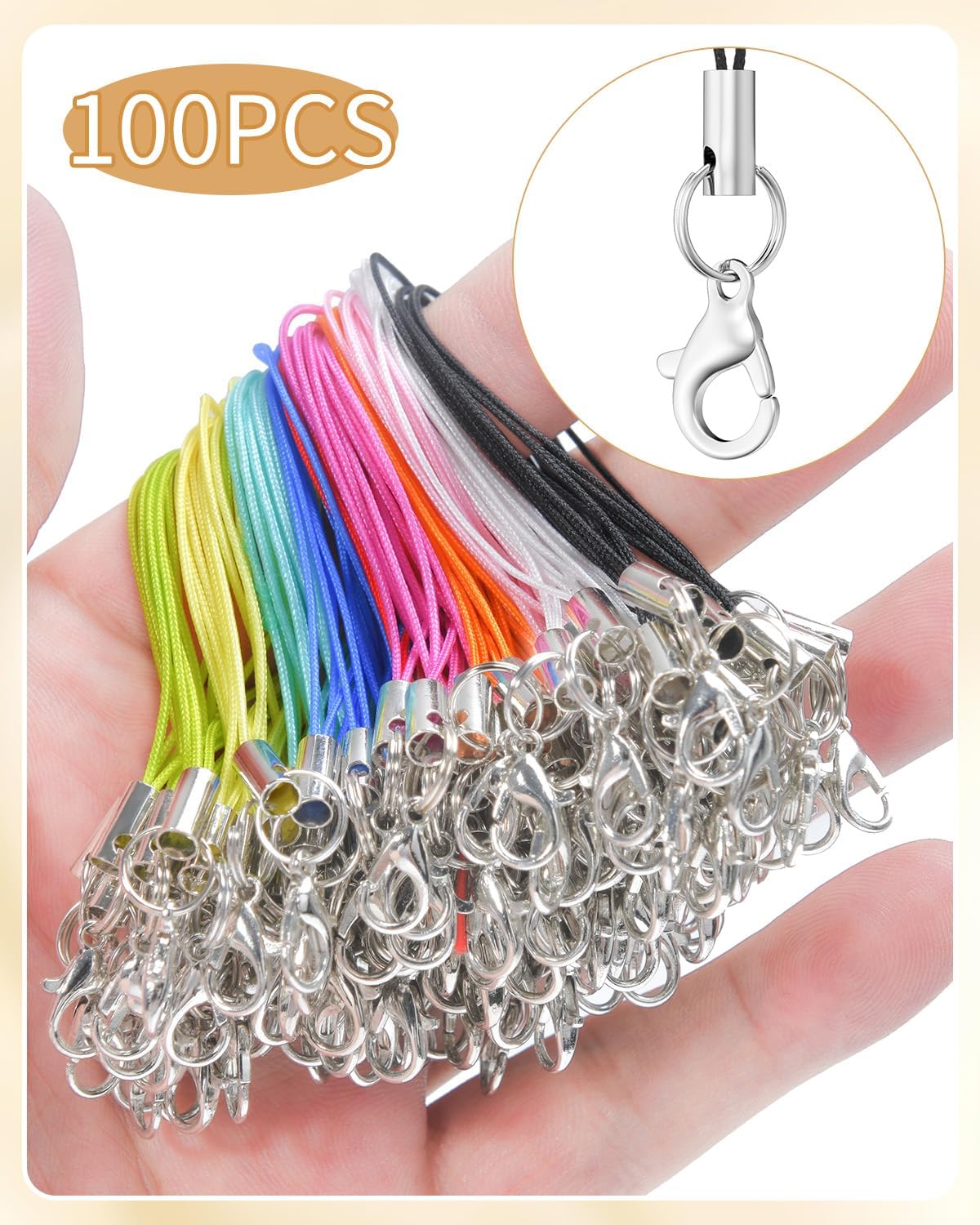 MKCYD 100Pcs Phone Charms Strap with Lobster Clasp Lanyard Straps,Lariat Lanyard Charms Pendant Clasp for Cell Phone USB Keychains DIY Jewelry Accessories thumbnail